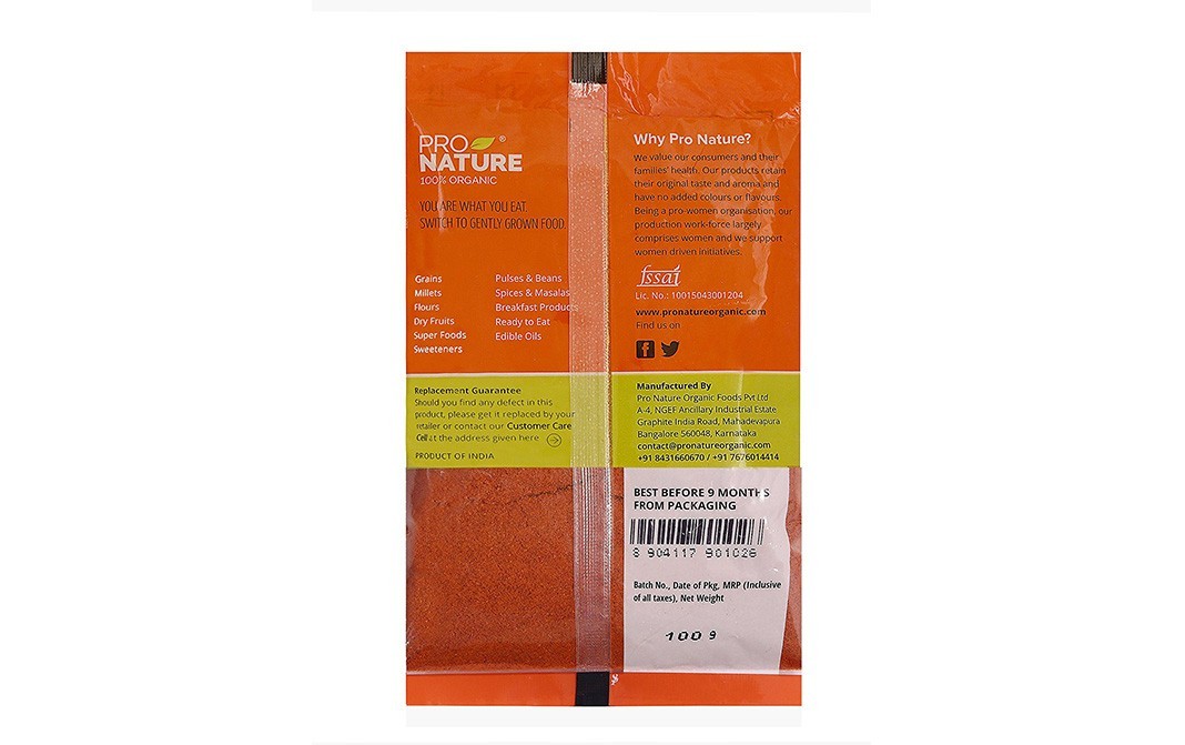 Pro Nature Organic Red Chilli Powder (Hot)    Pack  100 grams